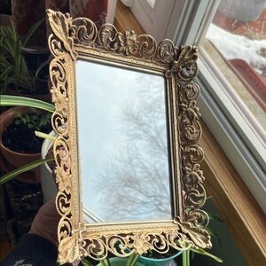 Vtg MCM 7”x9” Gold Tone Mirrored VANITY TRAY Hollywood Regency Boudoir READ